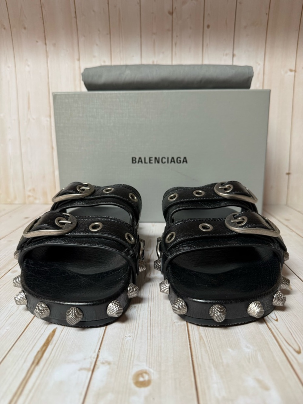 Balenciaga Agneau Arena Cagole Leather Slide Sandals Black Sz 40 / 7 - Picture 5 of 12